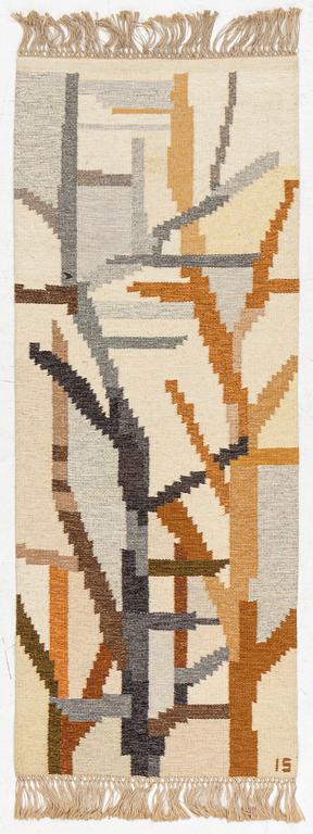 A flat weave runner, 'Vårvinter' by Ingegerd Silow, c. 175 x 69 cm,  signed IS.