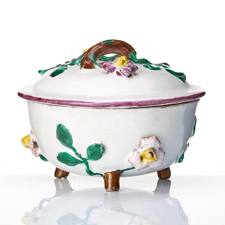 A Swedish Marieberg faience bowl with cover, period of Ehrenreich (1758-66).
