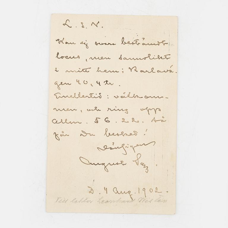 Handskrivet brevkort av Strindberg, 1902.