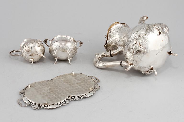 KAFFESERVIS, 4 delar, silver, GEWE, Malmö, 1960-tal. Vikt 1440 g.