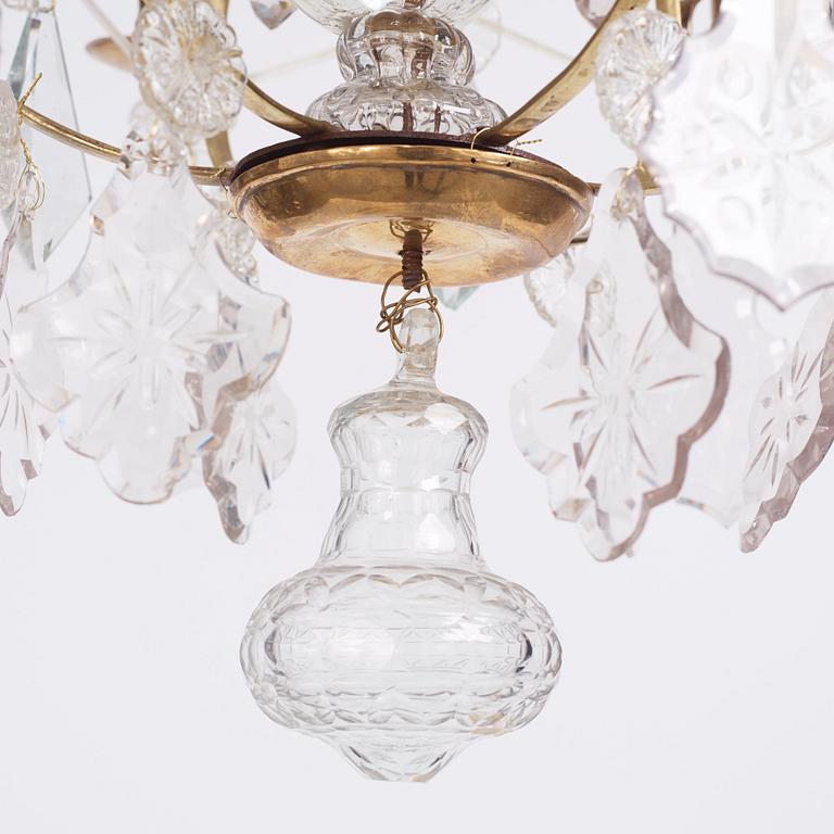 A Swedish Rococo six-light chandelier, 18th century.