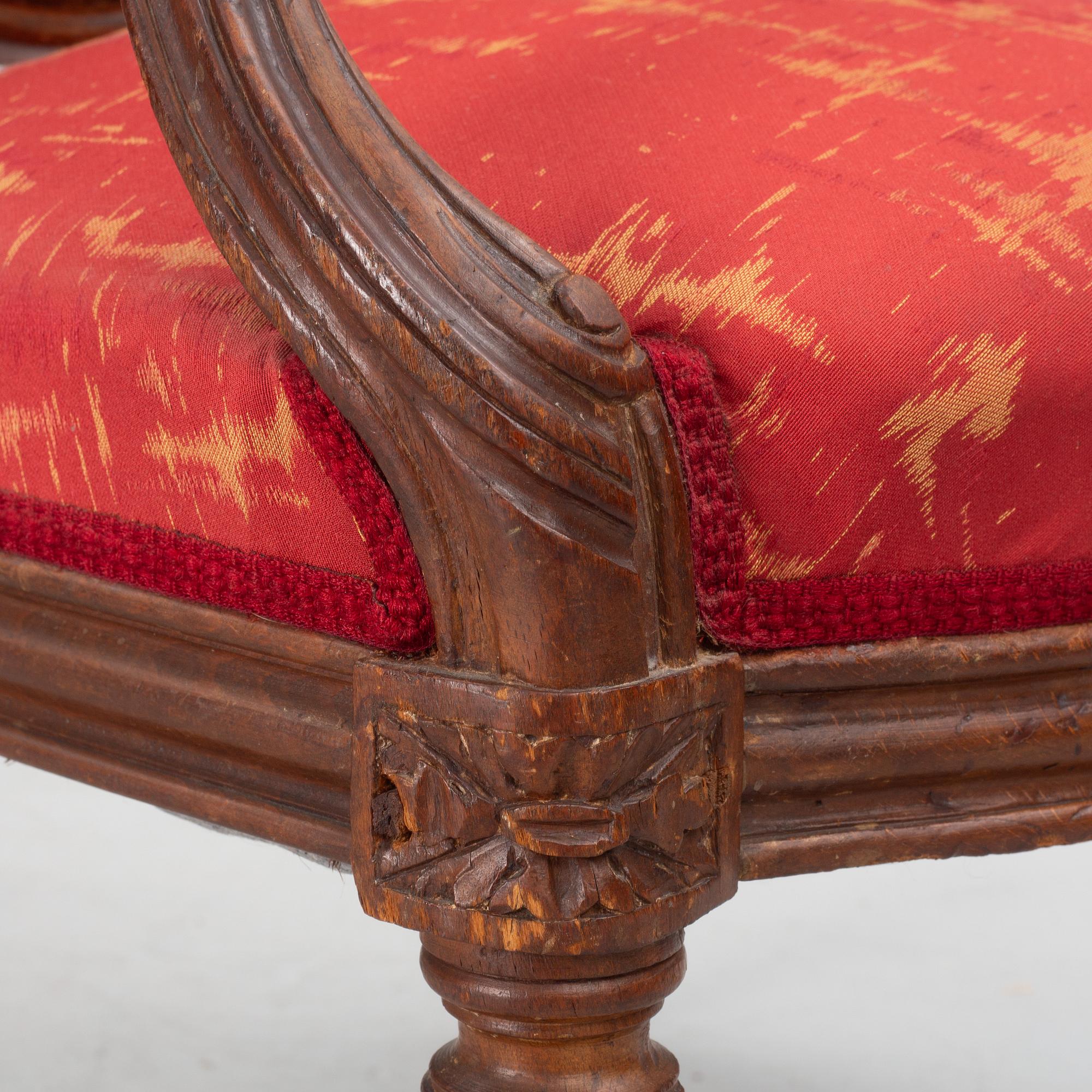 A pair of Louis XVI armchairs, second part of the 18th century.