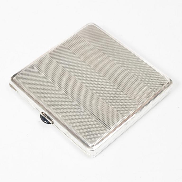 Bowl and cigarette case, silver, with accompanying nickel silver jug.