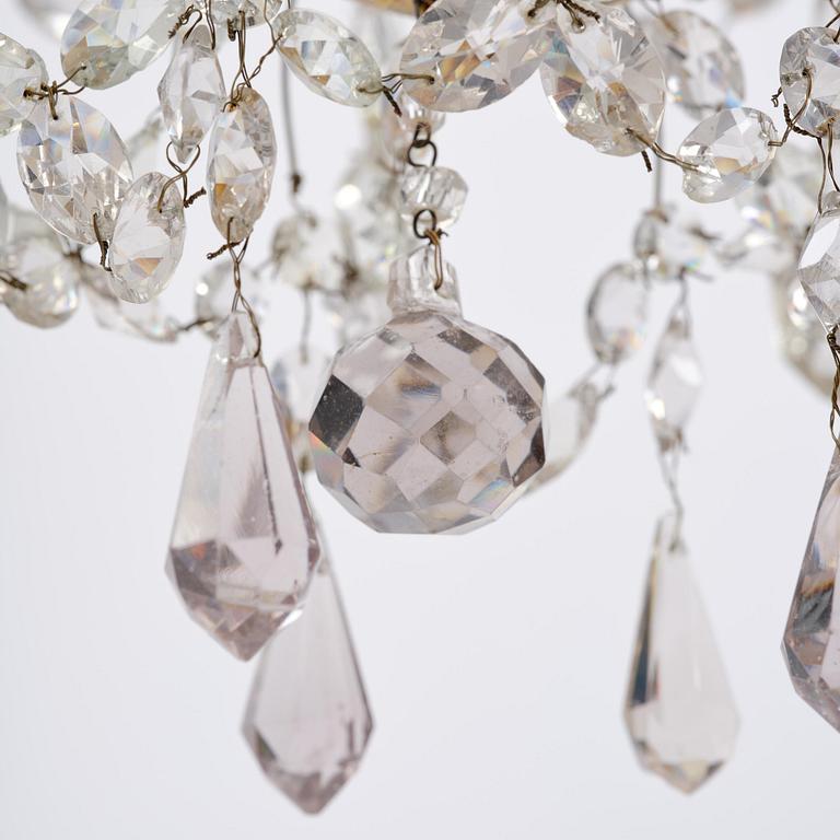 A Russian / Northern European Louis XVI-style gilt brass and blue glass six-branch chandelier, 19th century.