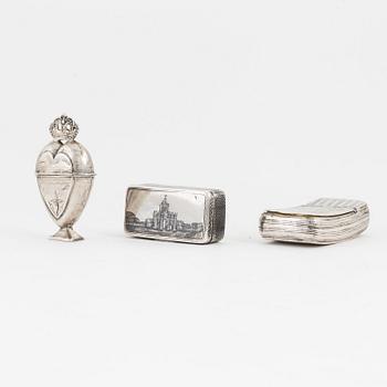 Three 19th century silver boxes.