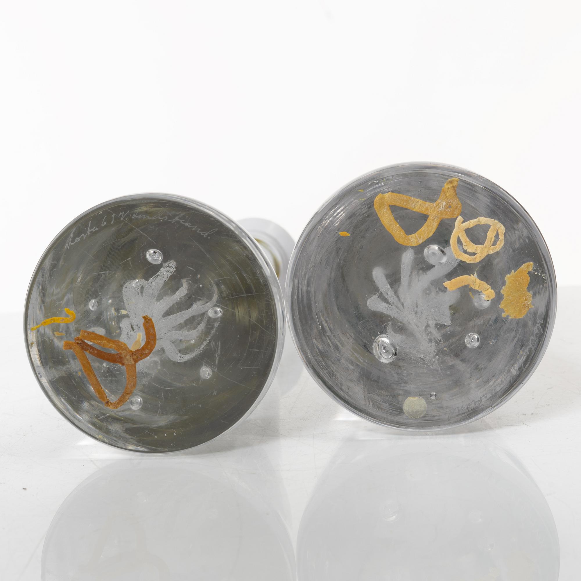 Vicke Lindstrand, a pair of glass table lamps, Kosta.