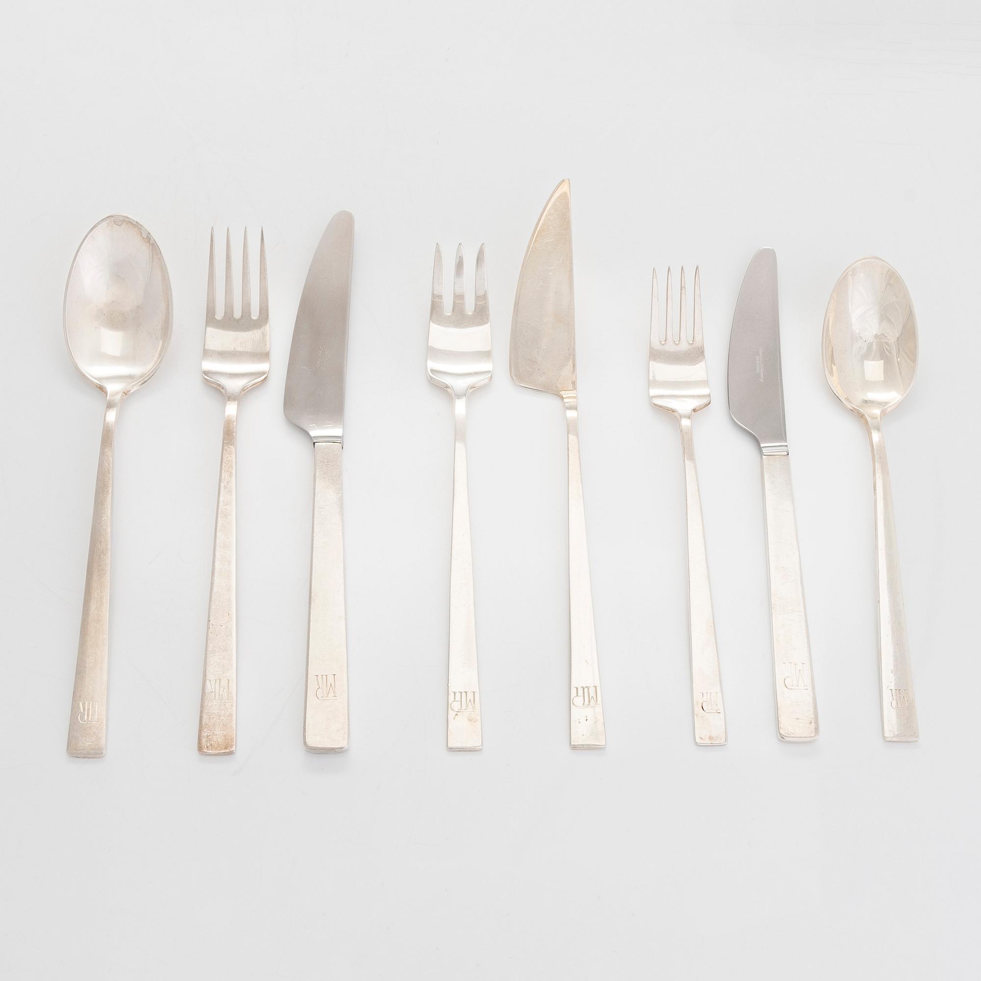 Bertel Gardberg, A 144-piece set of 'Birgitta' silver cutlery, Hopeatehdas Oy, Helsinki 1955-1974.