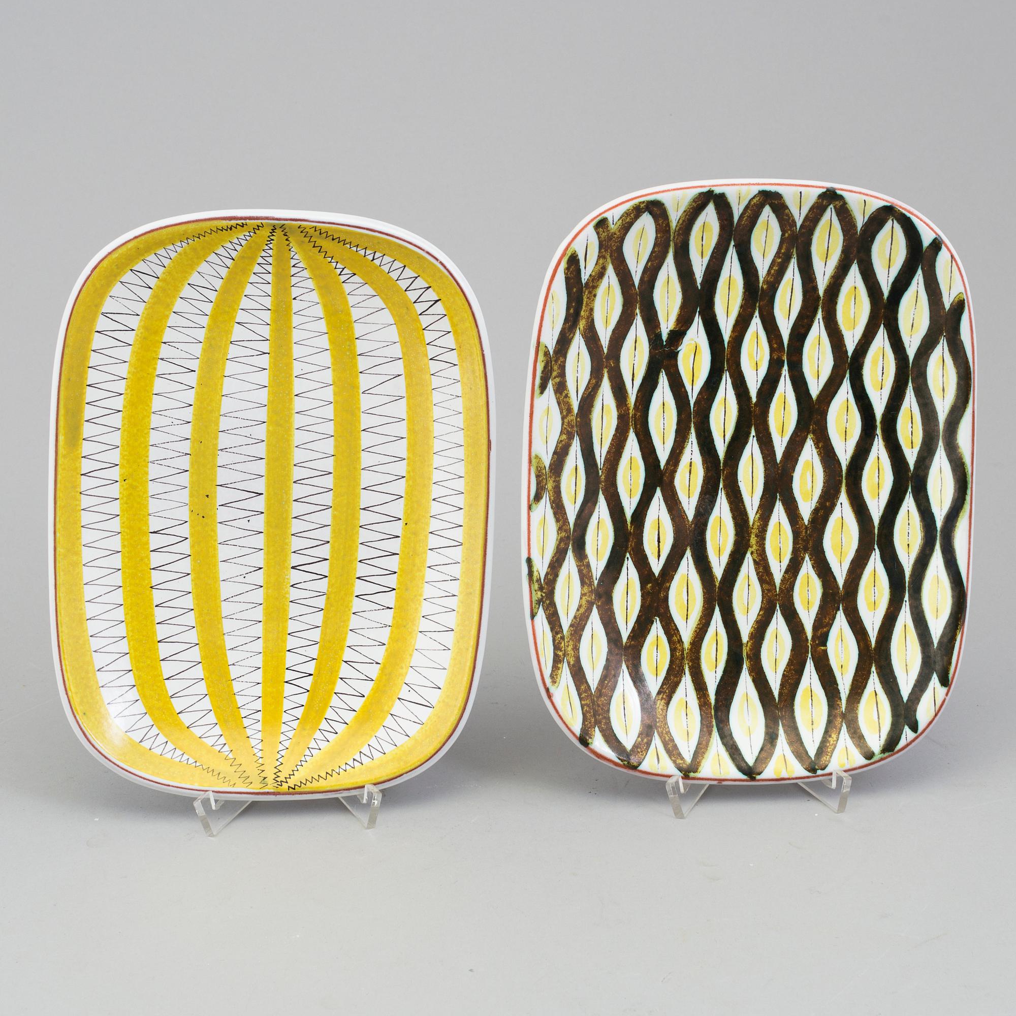 STIG LINDBERG, skålar och fat, 5 st, fajans, Gustavsberg studio 1950-tal.