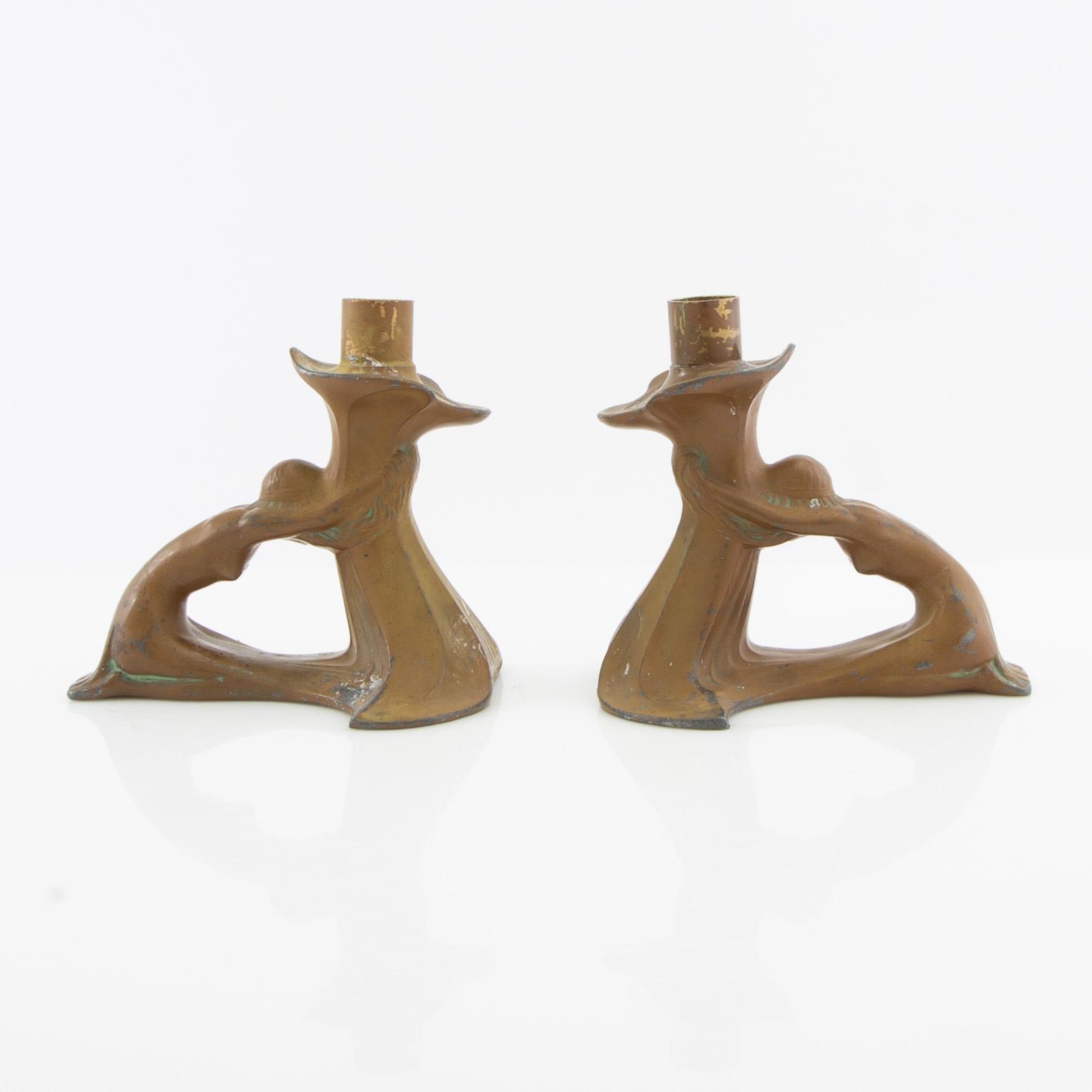 B Bulzke candlesticks, a pair, Jugend style, circa 1900.