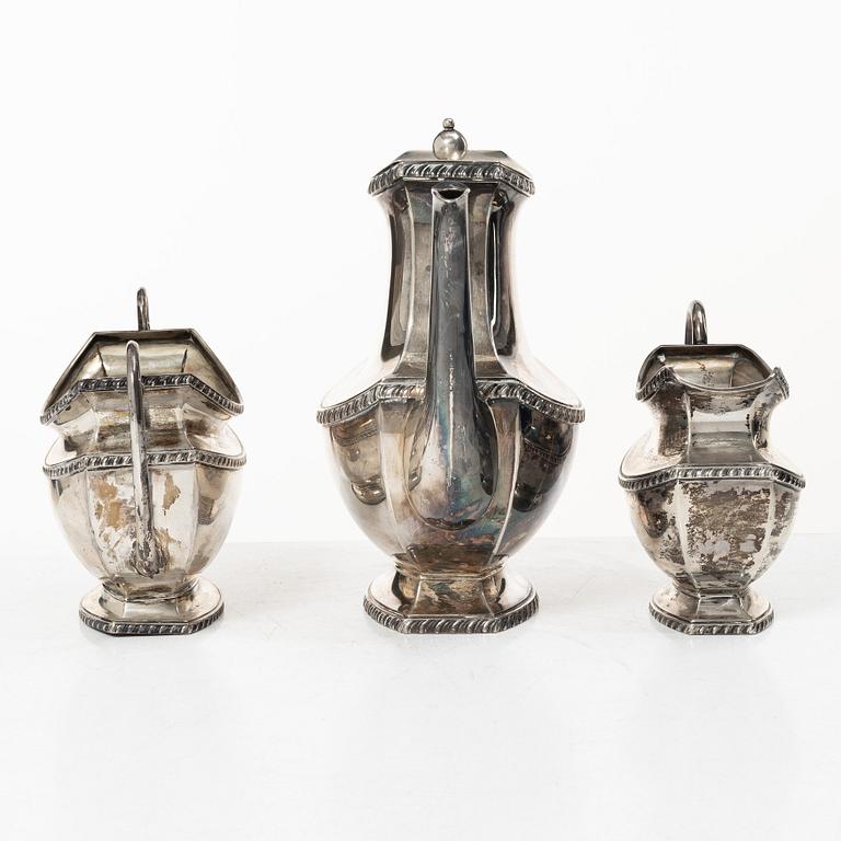 A German silver coffee service, mark of Wilhelm T Binder, Schwäbisch Gmünd, first half of the 20th century (3 pieces).