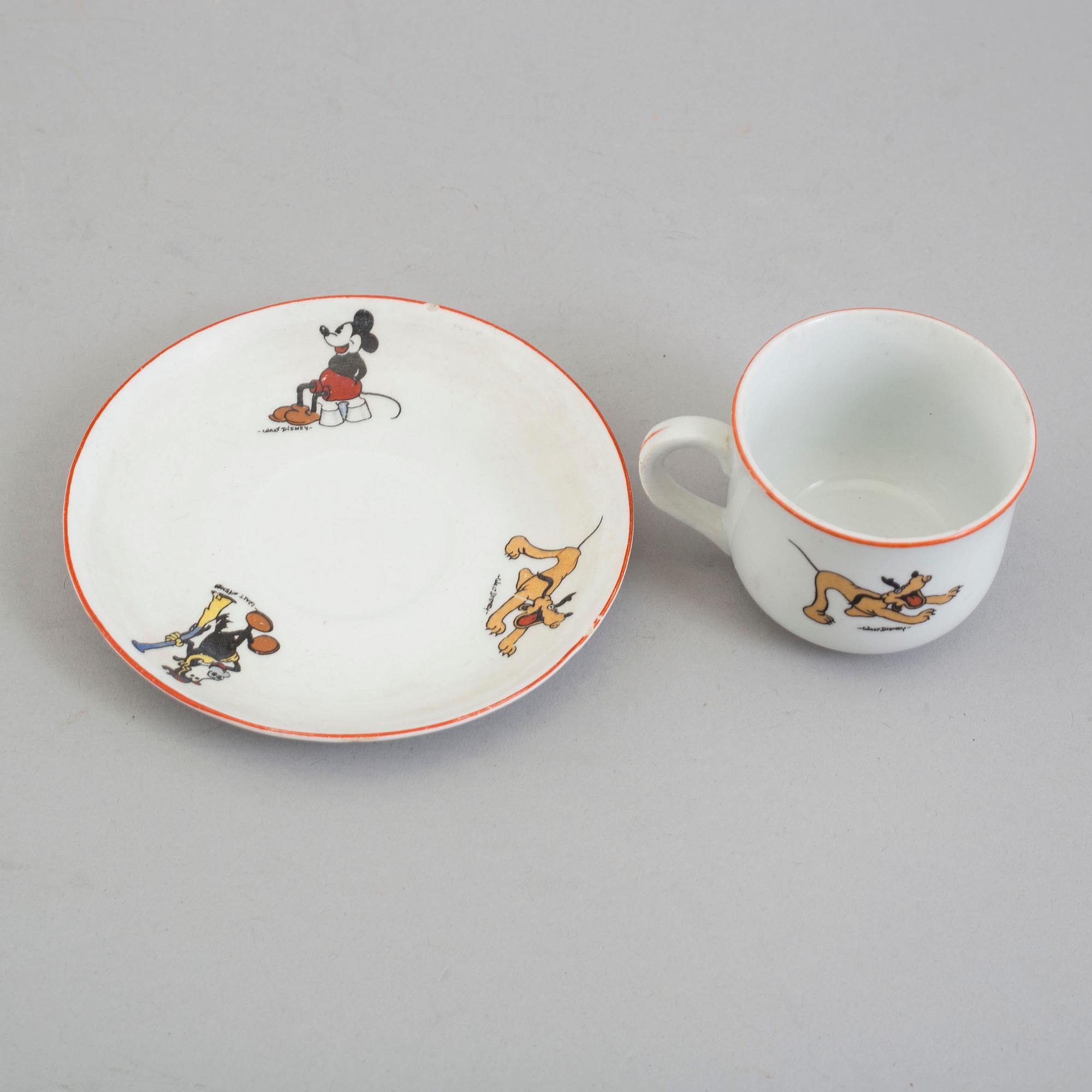 2 parts of 1932-49 children's porcelain cup and saucers by Arabia, Finland.
