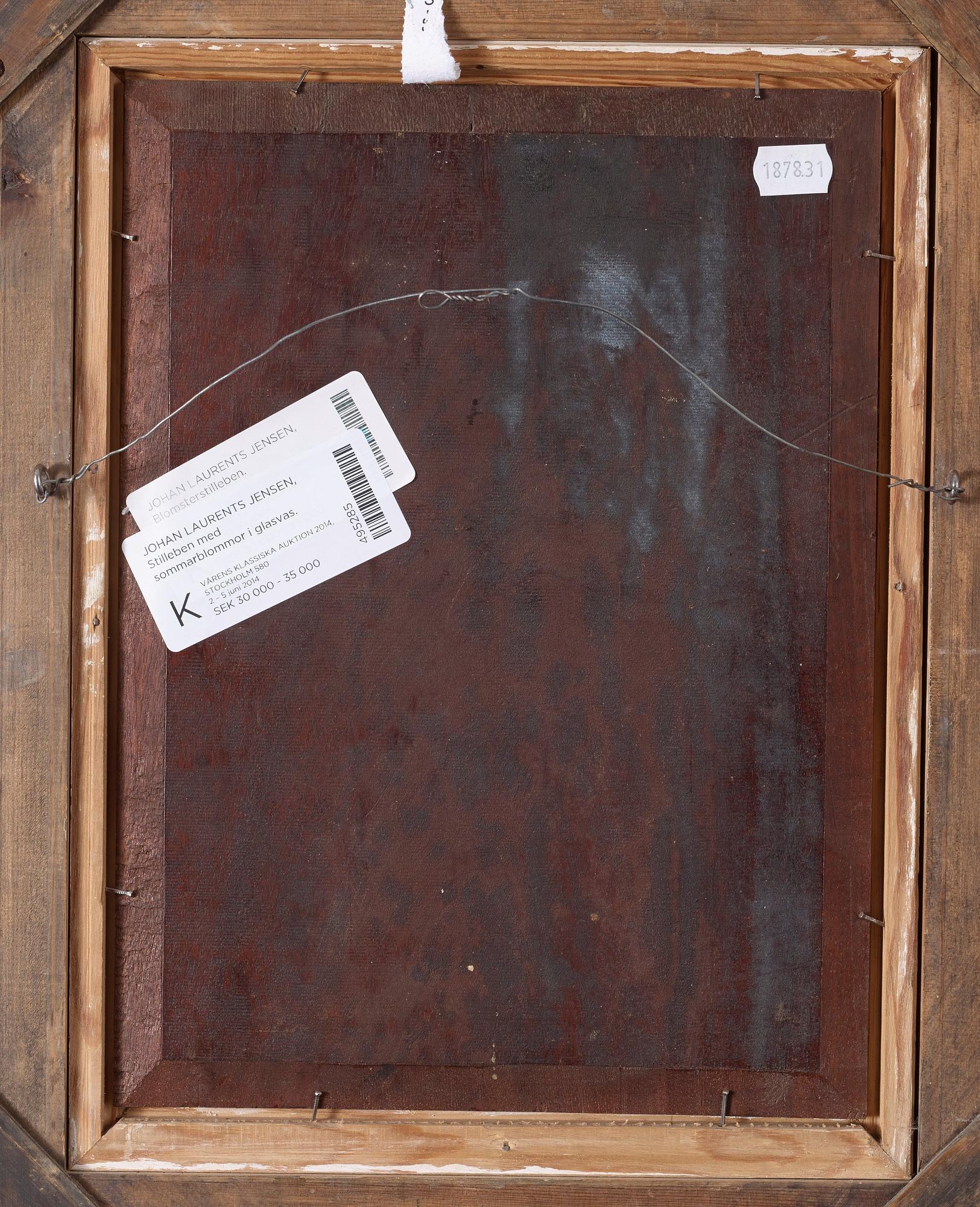 Johan Laurentz Jensen, Still life with summer flowers in a glass vase.