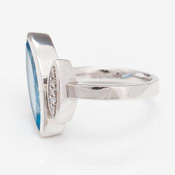 RING, 14K vitguld, topas, diamanter ca 0.05 ct tot.