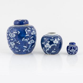 Three blue and white urns, China, 19th-20th century.