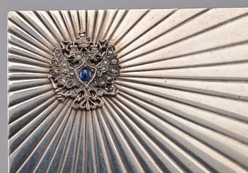 A CIGARRETTE CASE, 84 silver, sapphire, rose cut diamonds, Gratchev Moscow 1908 - 17.