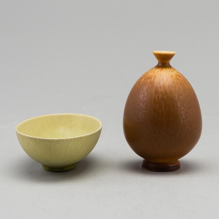 BERNDT FRIBERG, a stoneware vase and bowl from Gustavsberg studio, the vase signed.