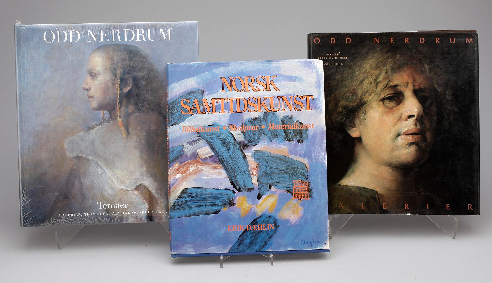PARTI KONSTBÖCKER, 7 st, mest om Odd Nerdrum, bla "Odd Nerdrum" av Jan-Erik Ebbestad Hansen, 1995.