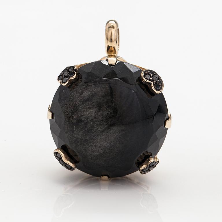 Pasquale Bruni, an 18K gold pendant with black diamonds ca. 0.60 ct in total and a obsidian.