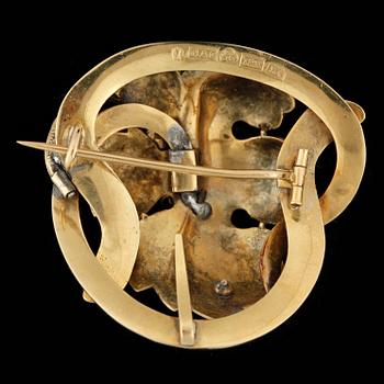 BROSCH, guld 18k, emalj, diamanter, Gustaf Adolf Cedergren, Stockholm 1852. Vikt ca 9,5 gram.