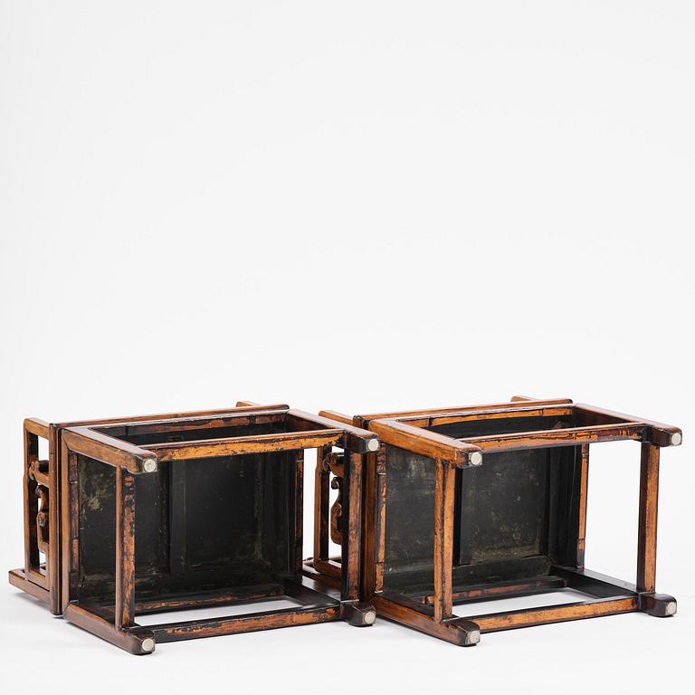 A pair of hardwood armchairs, late Qing dynasty.