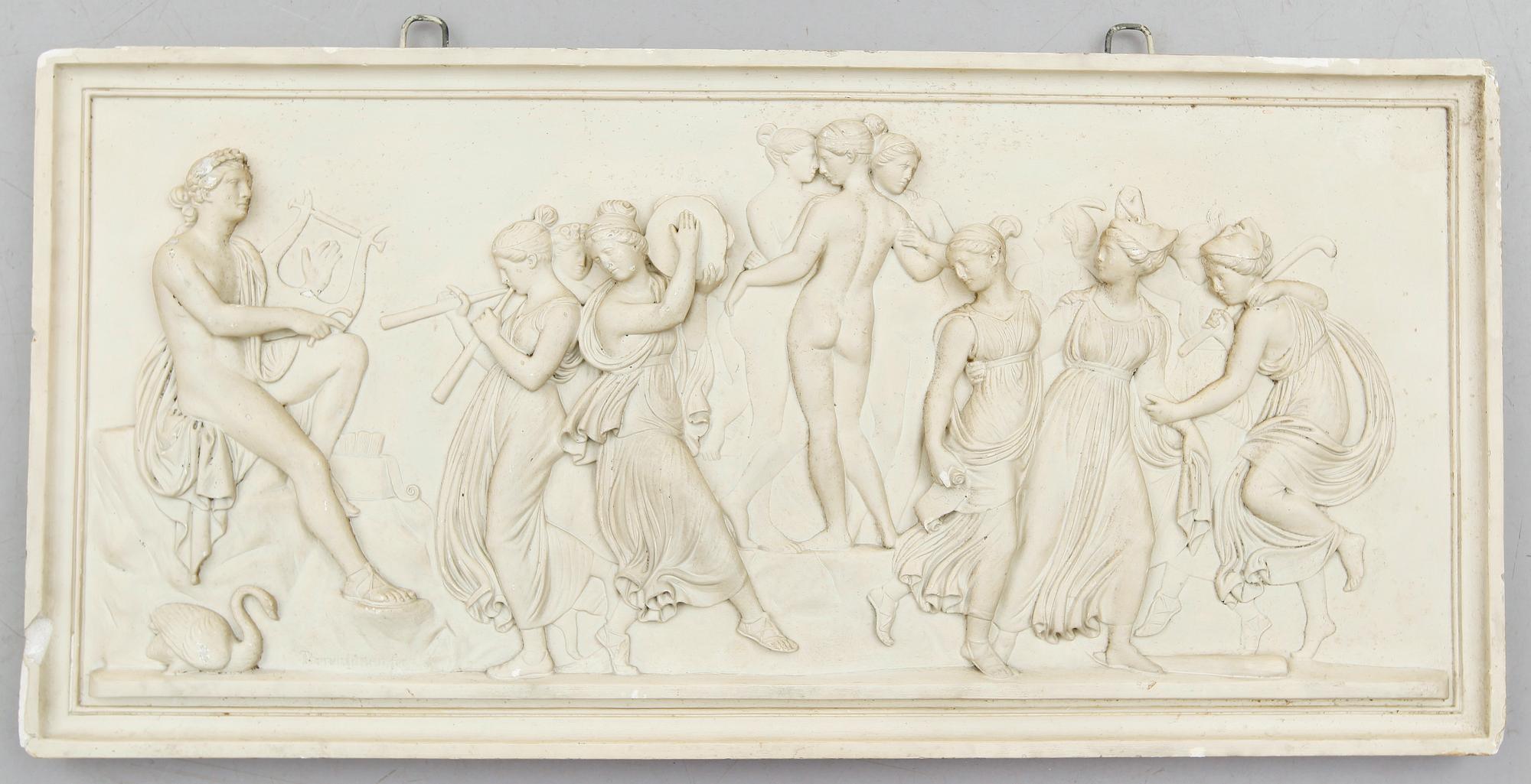 BERTEL THORVALDSEN, efter, väggreliefer, 2 st, gips, 1900-talets första hälft.