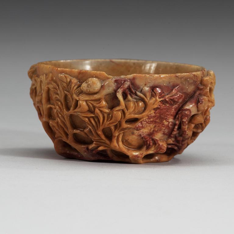A soapstone sculpture and cup, Qing dynasty.