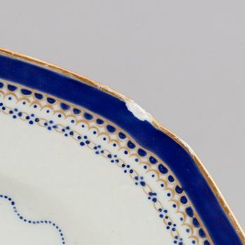 Tallrikar, åtta stycken (6+1+1), kompaniporslin. Qingdynastin, Jiaqing (1796-1820).