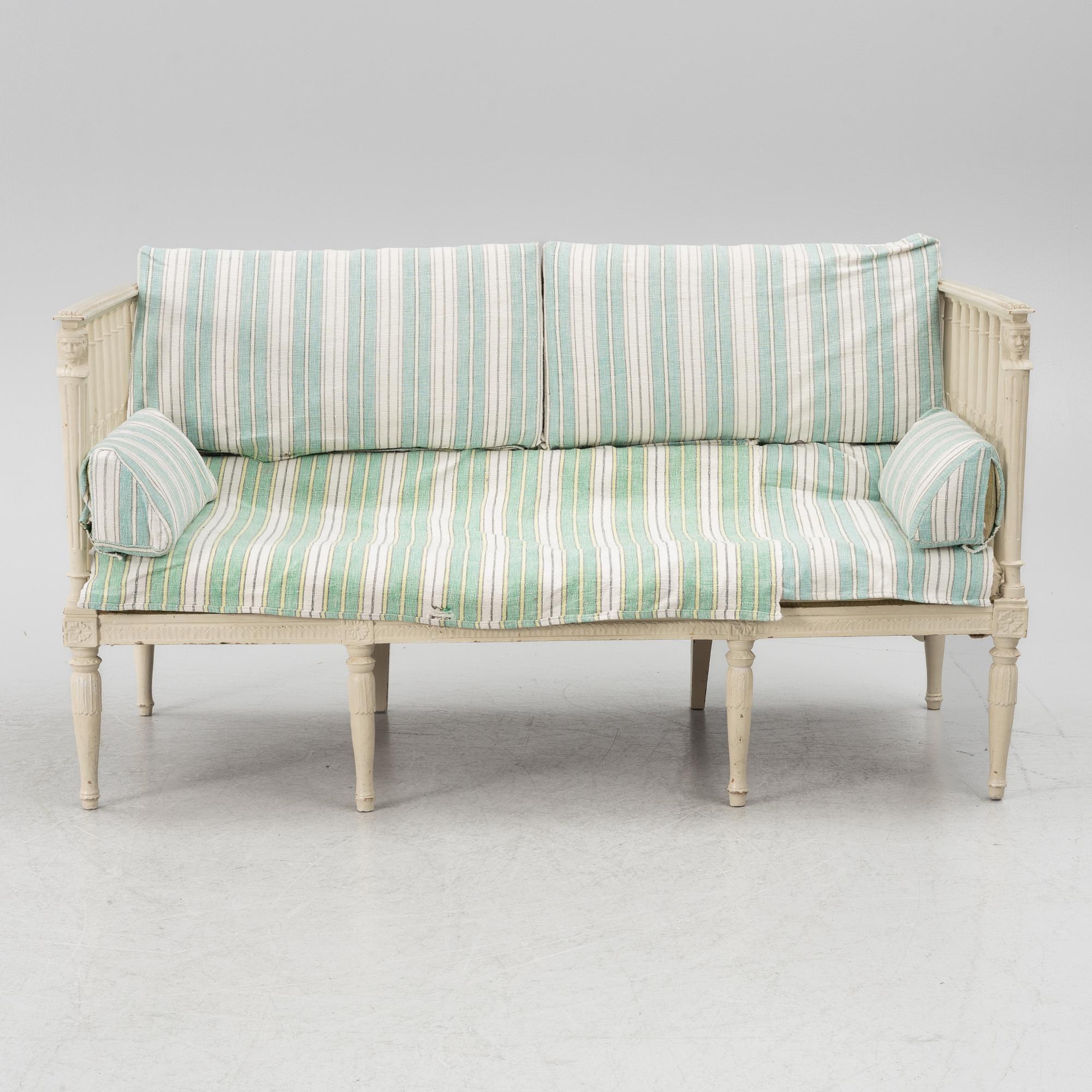 A Gustavian sofa, late 18th century.