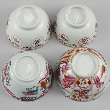 KOPPAR, 10 st samt UNDERFAT, 4 st, porslin, Kina, 1700, 1800 samt 1900-tal.