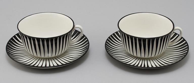 CHOKLADKOPPAR, ett par, flintgods, "Zebra", Eugen Trost, Upsala-Ekeby Gefle, 1955-1967.