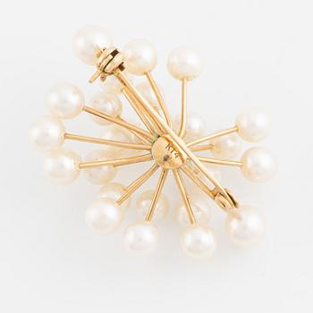 Collier, brosch samt ett par örhängen, guld samt pärlor.