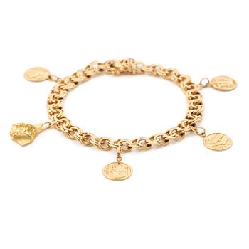 Bracelet, 18K gold, with charms including zodiac signs.
