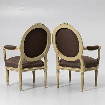 Armchairs, a pair, Louis XVI style, early 20th century.