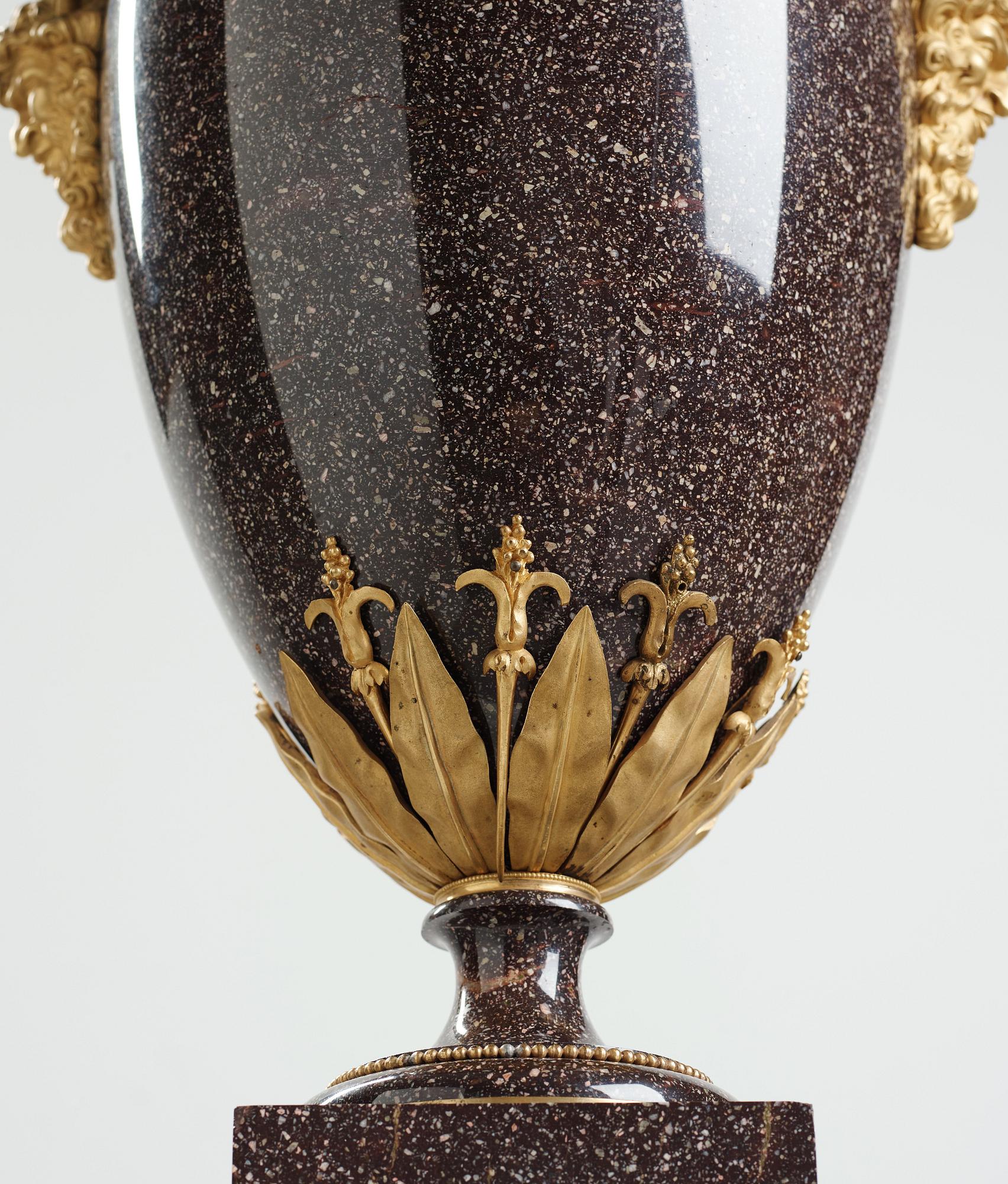 A late Gustavian circa 1800 porphyry and ormolu Vase by Court bronze chaser and gilder F.L. Rung (1758-1837) not signed.