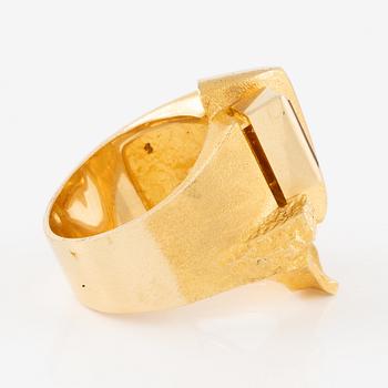 Björn Weckström ring 18K gold with a step-cut citrine, for Lapponia, Finland 1976.