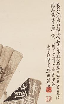 Rullmålningar, två stycken, s.k. Bapo/Jinhuidui, målningar, akvarell och tusch på papper. Kina, 1900-tal.