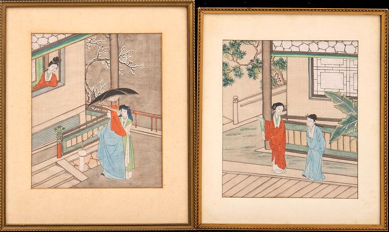 Okänd konstnär 1800/1900-tal , watercolours on silk China.