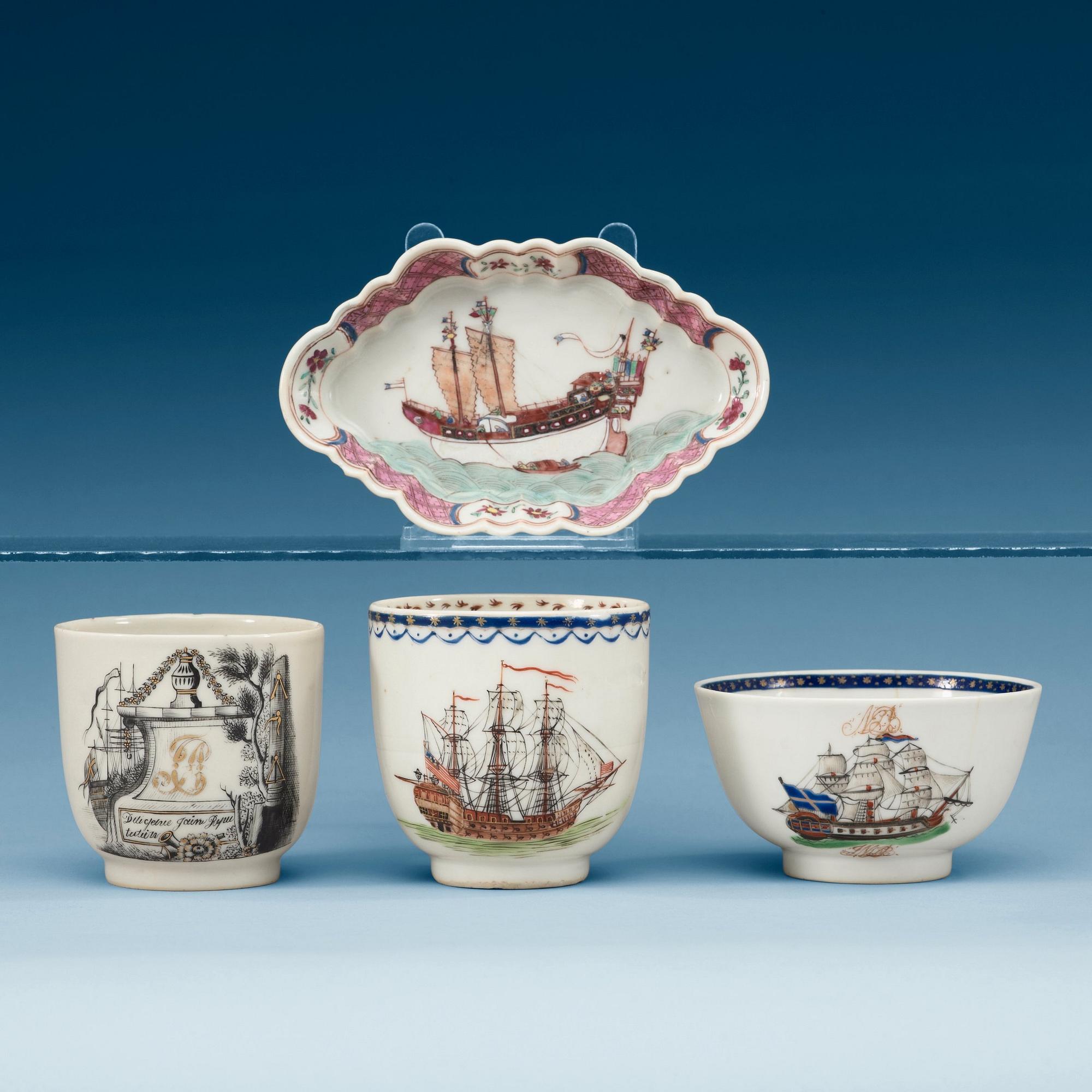 A set of three cups and a ladle dish, Qing dynasty, Qianlong (1736-95).