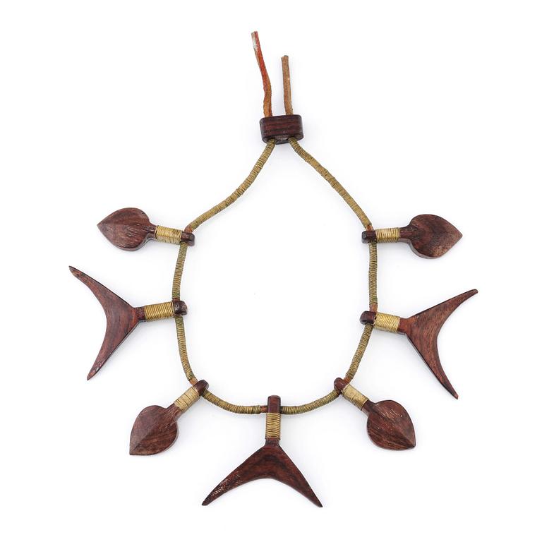 Vivianna Torun Bülow-Hübe, a leather necklace with brass and carved wooden details, most likely 1948-1949.