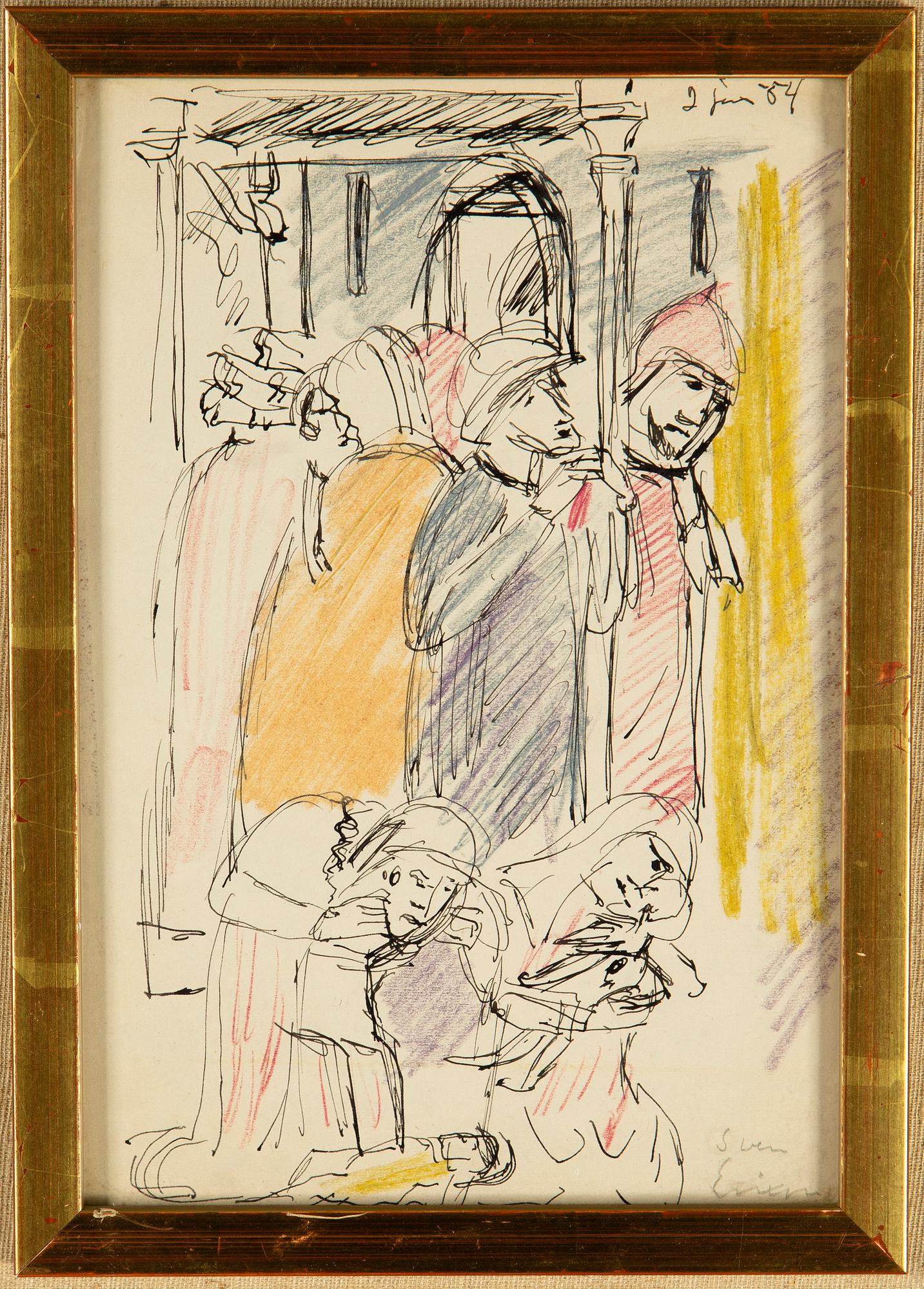 Sven X:et Erixson, mixed media, signed and dated -54.