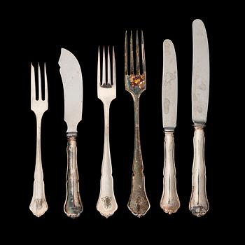 A set of Chippendale silver cutlery, 68 pcs, Kultakeskus, Finland 1962-1965. Weight, knives excluded, circa 1660 g.