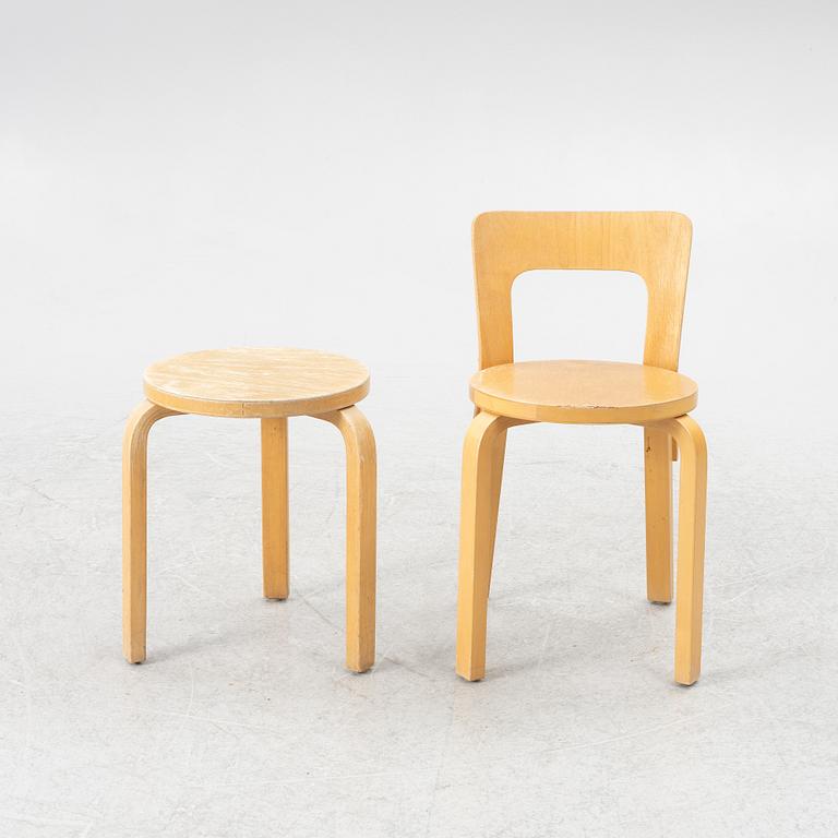 Alvar Aalto, chairs, 3 pcs, model 66 and stool, model 60, Artek, Finland.