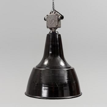 A mid 20th century metal ceiling light. Height ca 55 cm.