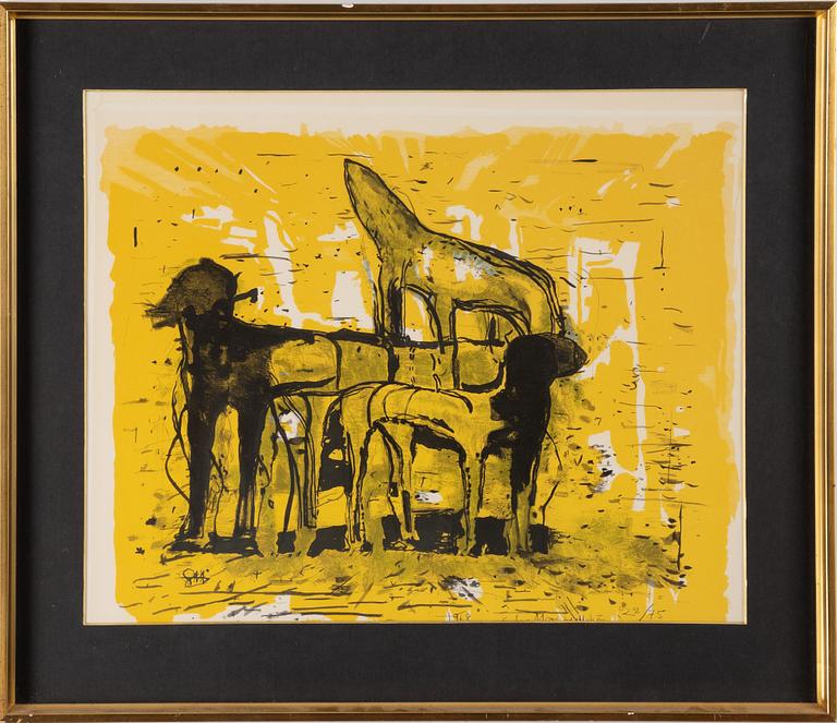 Staffan Hallström, mixed media on lithograph in colours, 1968, signed 22775.