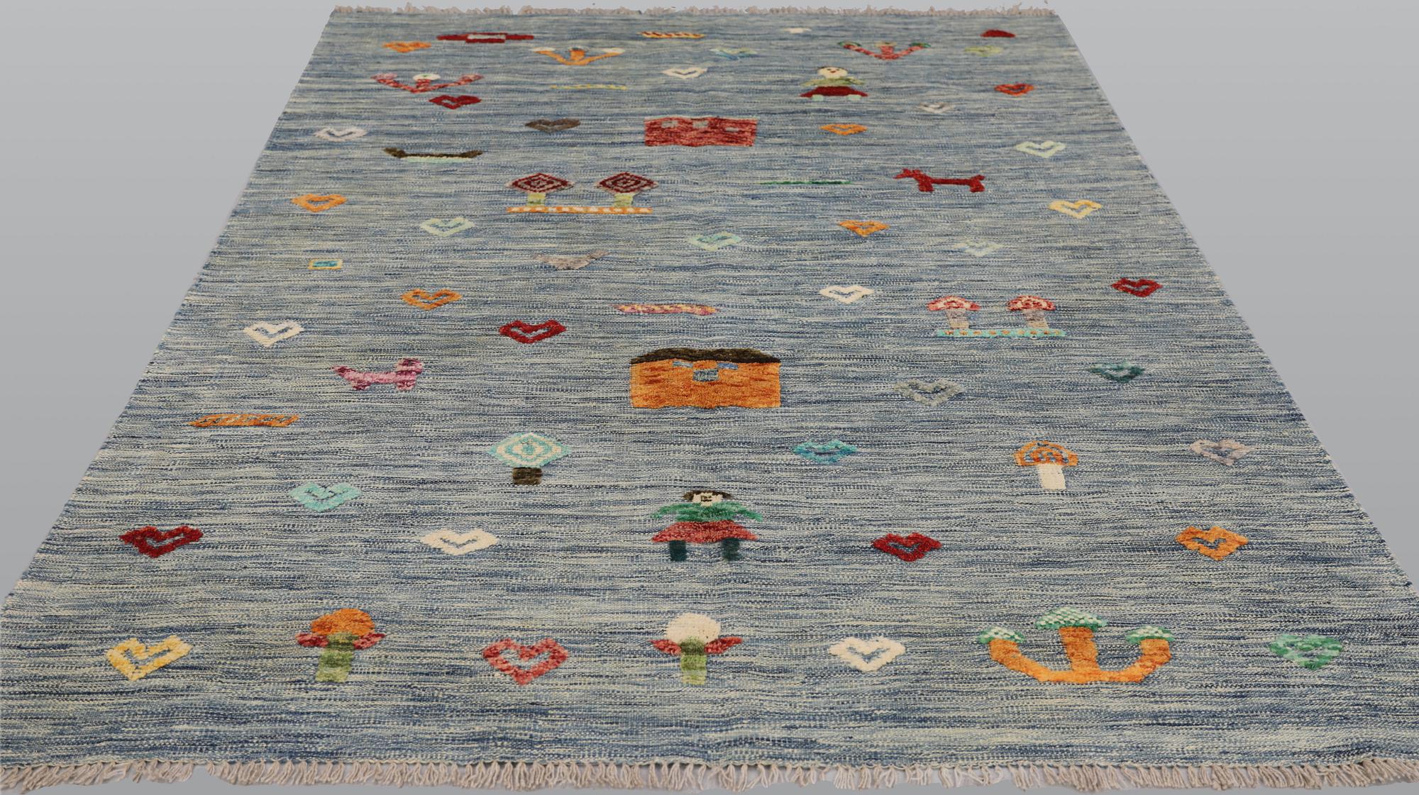 A Kelim carpet, figural, c. 236 x 171 cm.