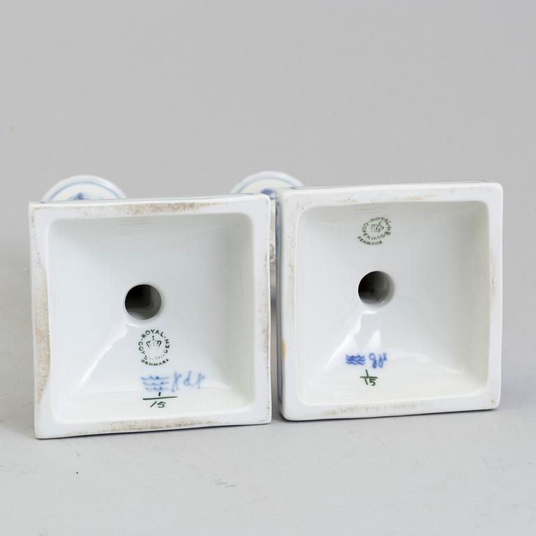 A pair of porcelain candle sticks, "Musselmalet", Royal Copenhagen, Denmark,