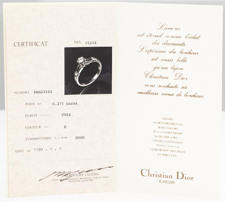 Dior, sormus, 18K kultaa, platinaa, timantti n. 0.271 ct. Merkitty Ch Dior, 542.