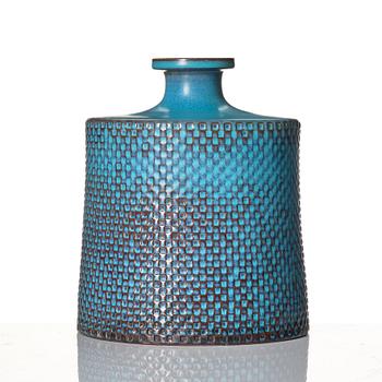 Stig Lindberg, a turquoise glazed stoneware vase, Gustavsberg studio Sweden 1967.