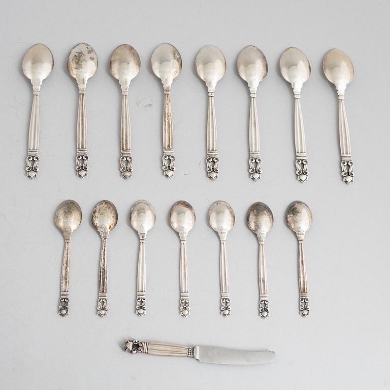 Georg Jensen, Bestick, 16 delar, silver, "Konge/Acorn", Georg Jensen/Jensen & Wendel, Danmark.