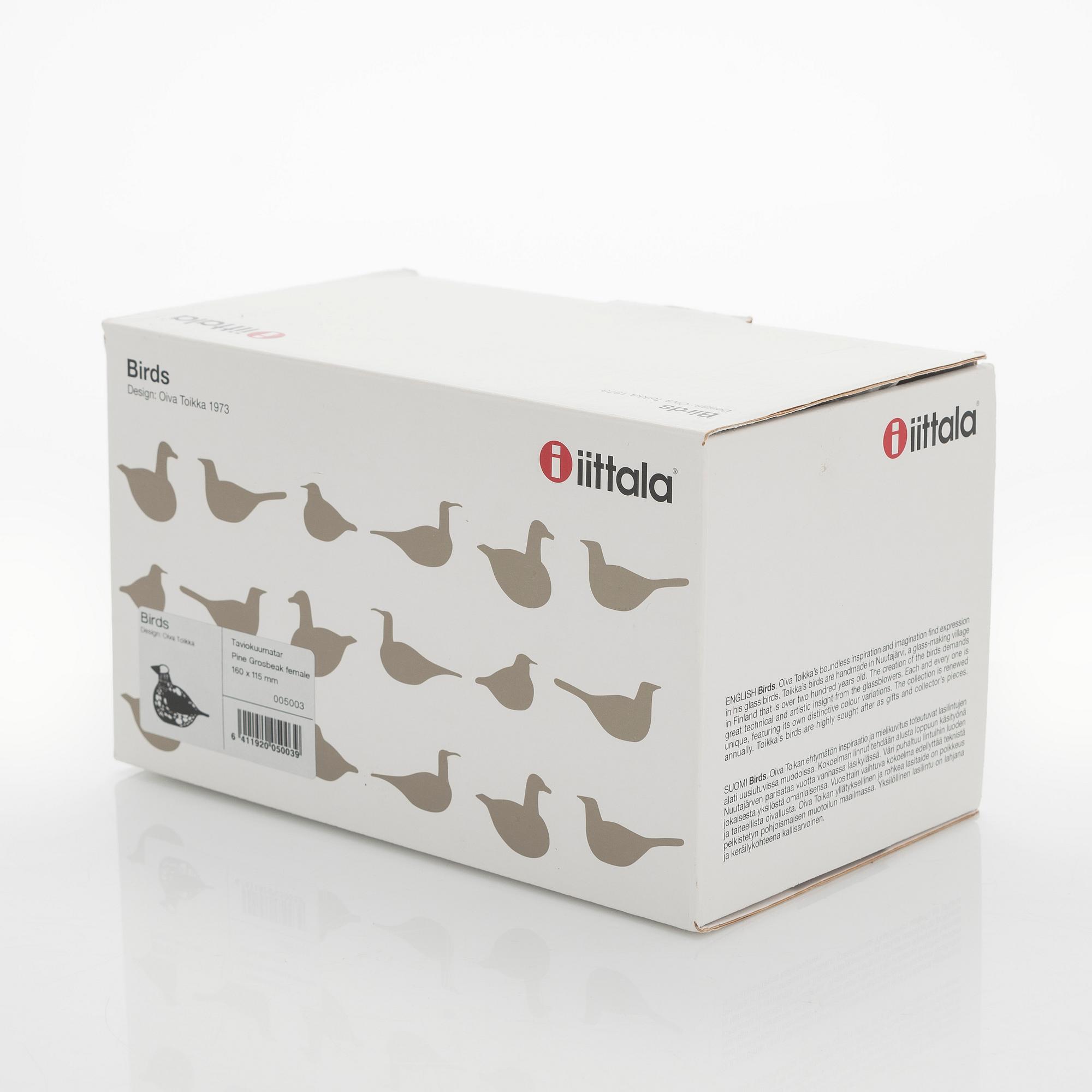 Oiva Toikka, A glass bird 'Pine grossbeak female' Unique Days spring 2006, signed O. Toikka Nuutajärvi.